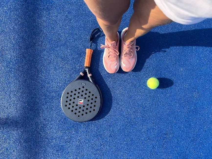 Padel racket close-up on court surface