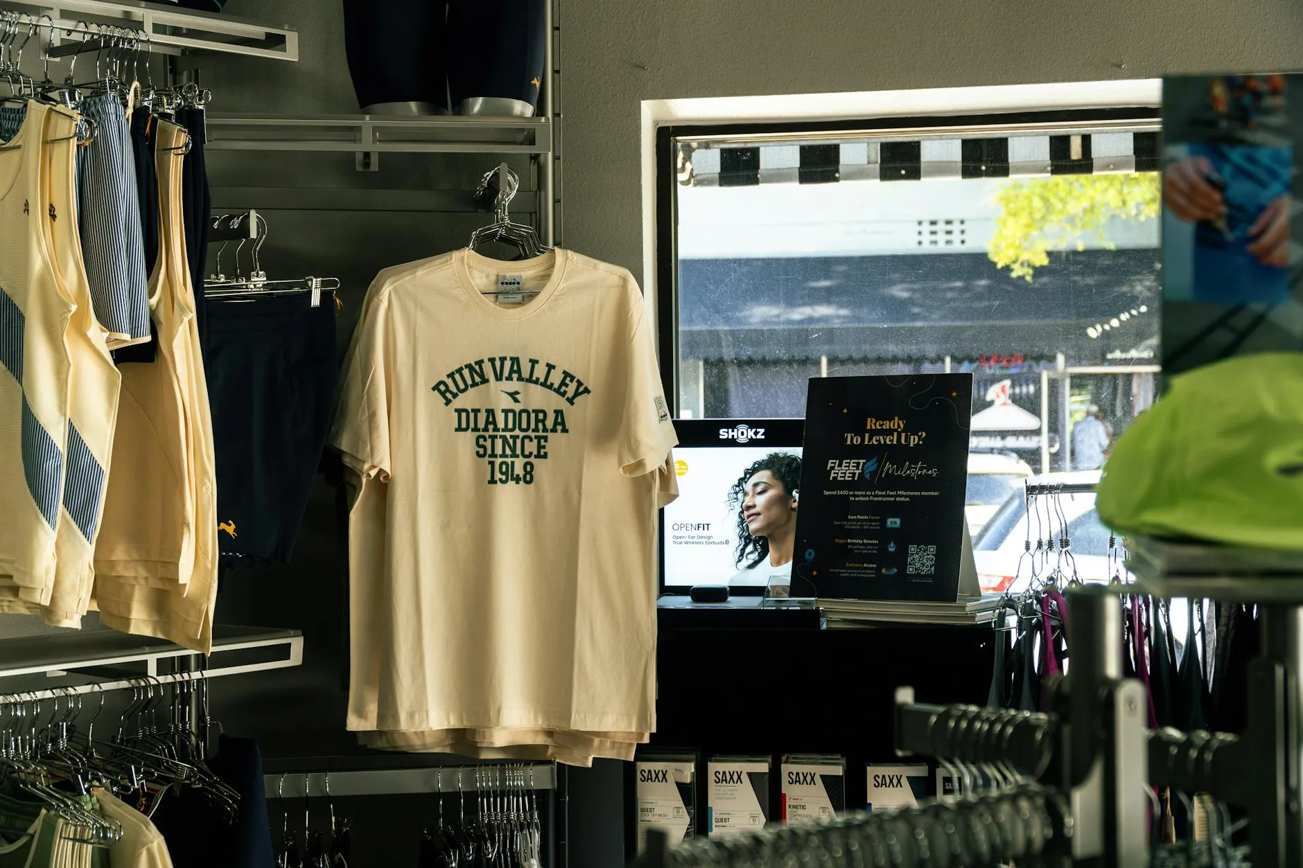 Sport clothing on display in a retail shop