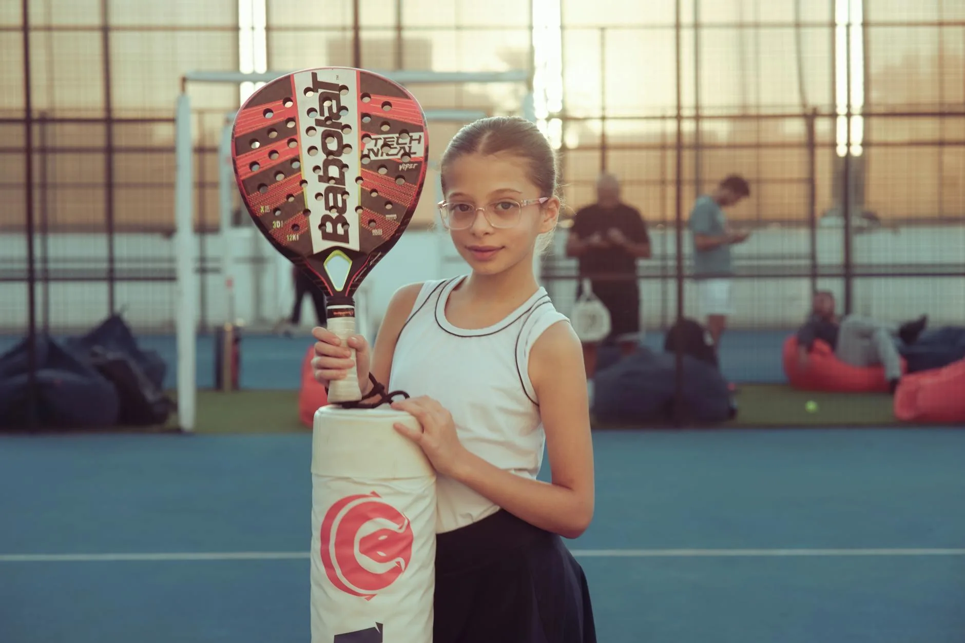 Padel racket handle showing grip detail