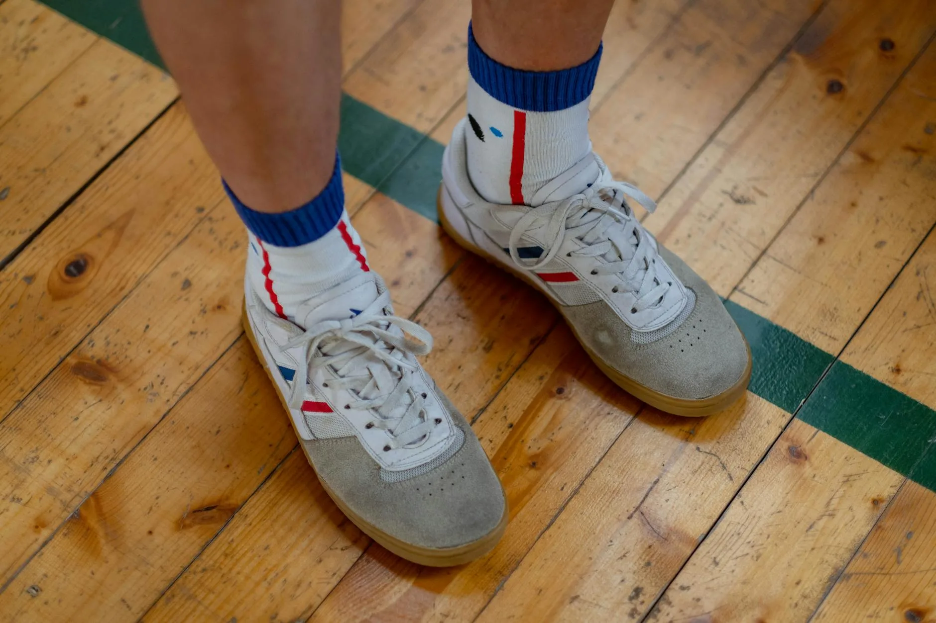 Athletic sport socks and court shoes ready for padel session