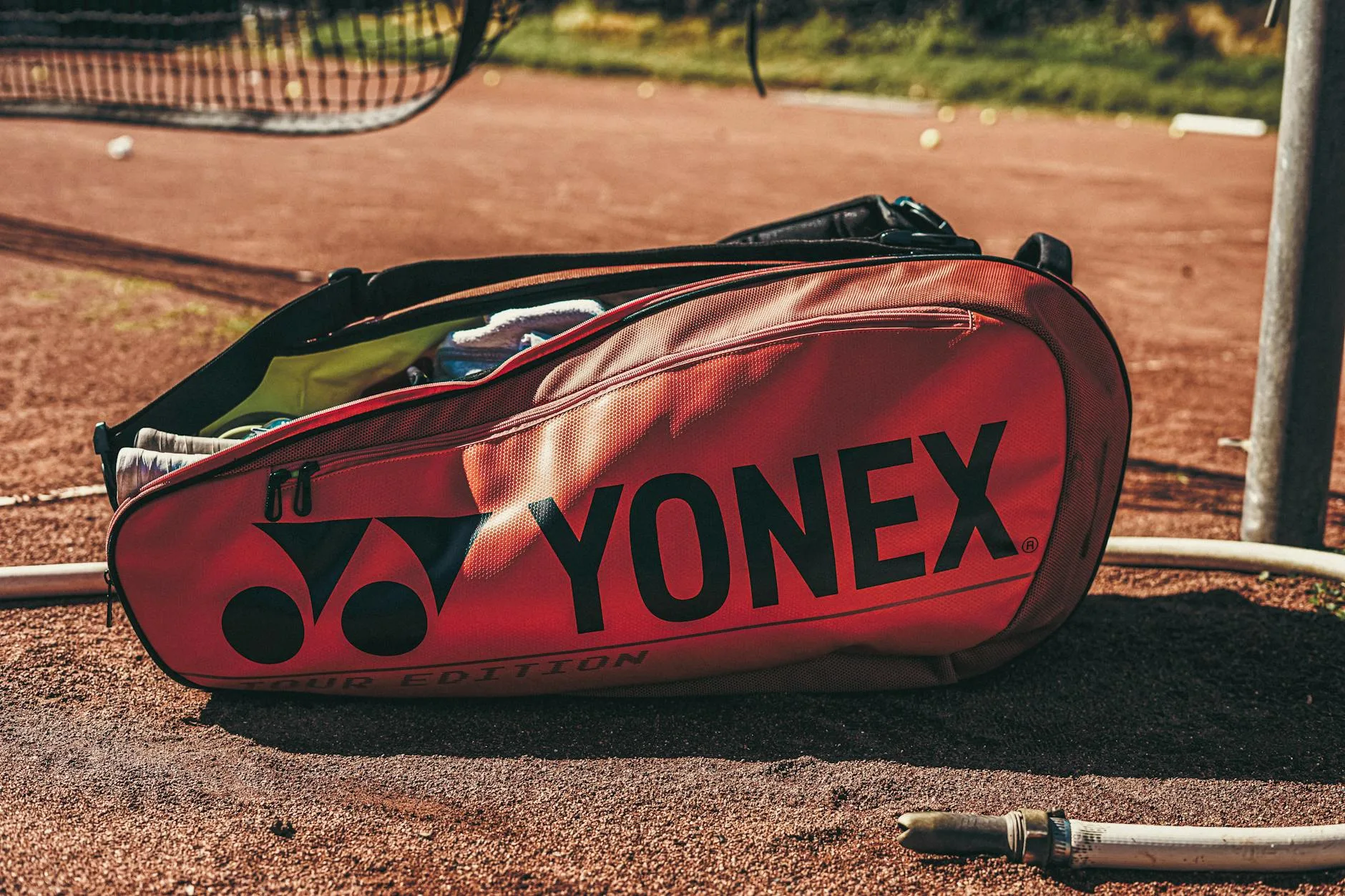 Sport equipment bag packed with gear for a match